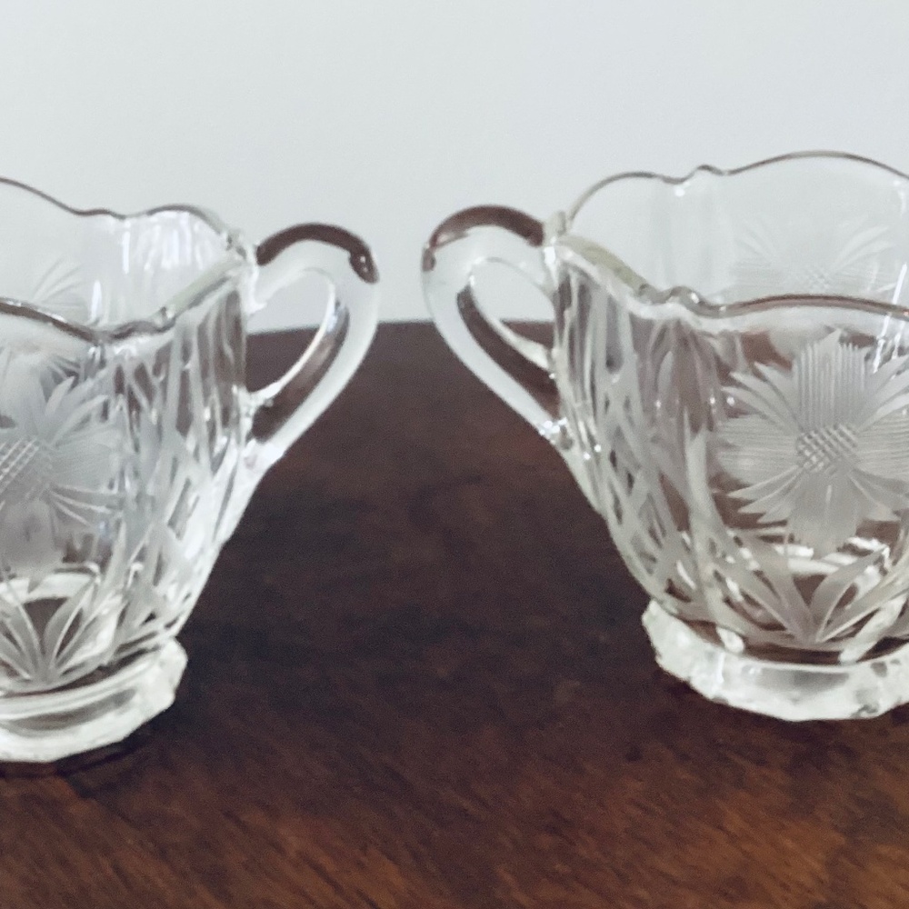 Vintage floral glass creamer and sugar set, Vintage Glassware, Vintage decor
